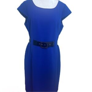 Tahari Arthur Levine Collection Chic Elegant Royal Blue Belted Dress Size 12